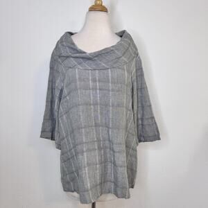 Chalet Womens Linen Cowl Neck 3/4 Sleeve Top Size Medium Gray Lagenlook Coastal